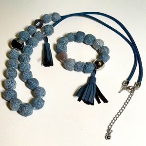 Chico’s denim beaded tassels necklace and bracelet